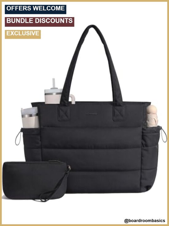 Handbags - Puffer Tote Bag with Giant Tumbler Pocket Laptop Handbag